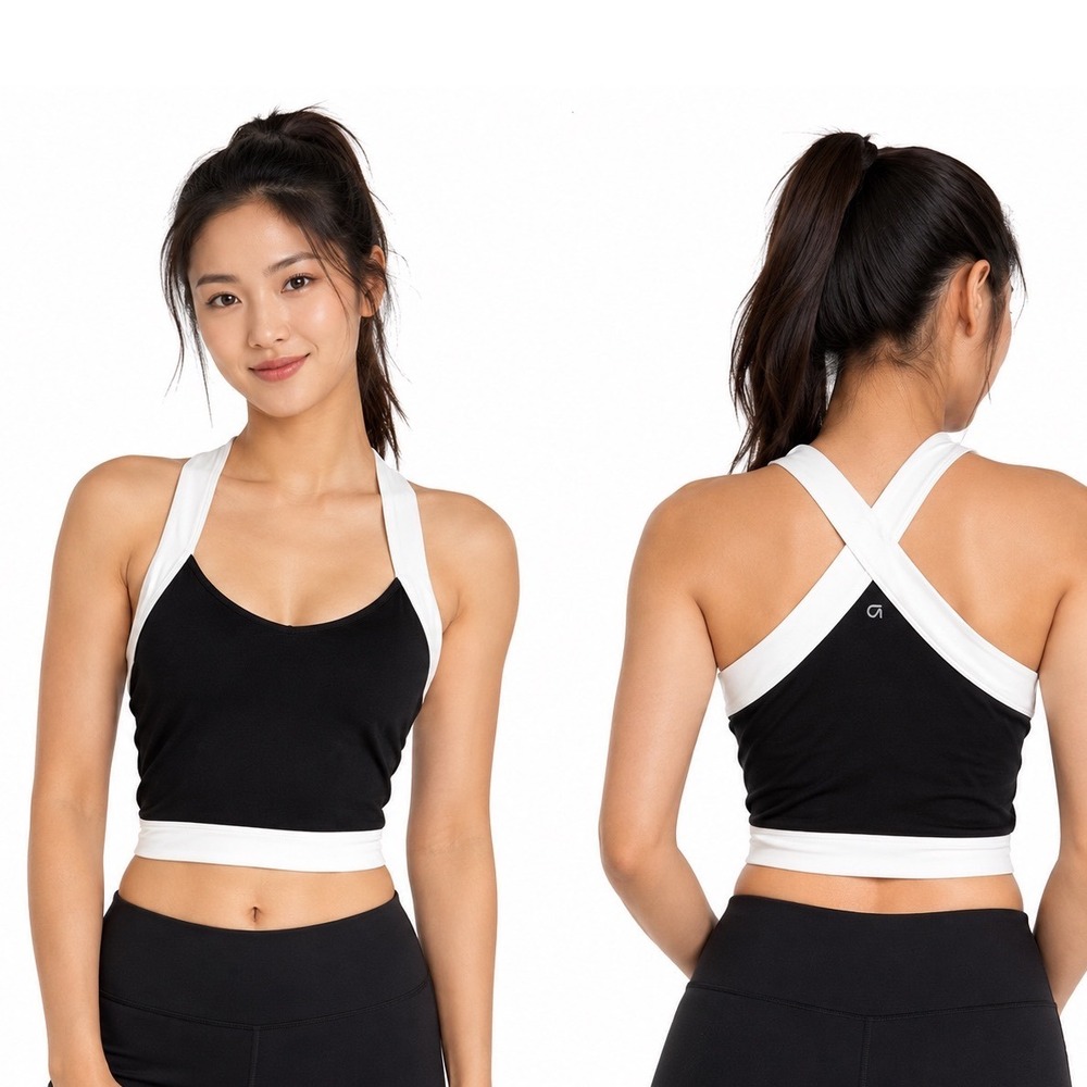 GapFit Women Black White Colorblock Cutout Back Crop Top Yoga Gym 920271-02 M